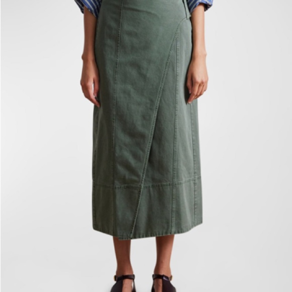 Apiece Apart Olive Cotton Twill Midi Skirt